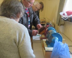 Howard demonstrating his own designed sharpening jig